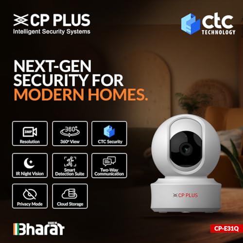 CP PLUS 4MP Quad HD Outdoor Wi-Fi CCTV Camera | 360° Pan & Tilt | Full-Color Night Vision | CTC Cyber Secure Tech | Smart Detection Suite | View & Talk | OK Google | Cloud Recording | CP-Z43Q