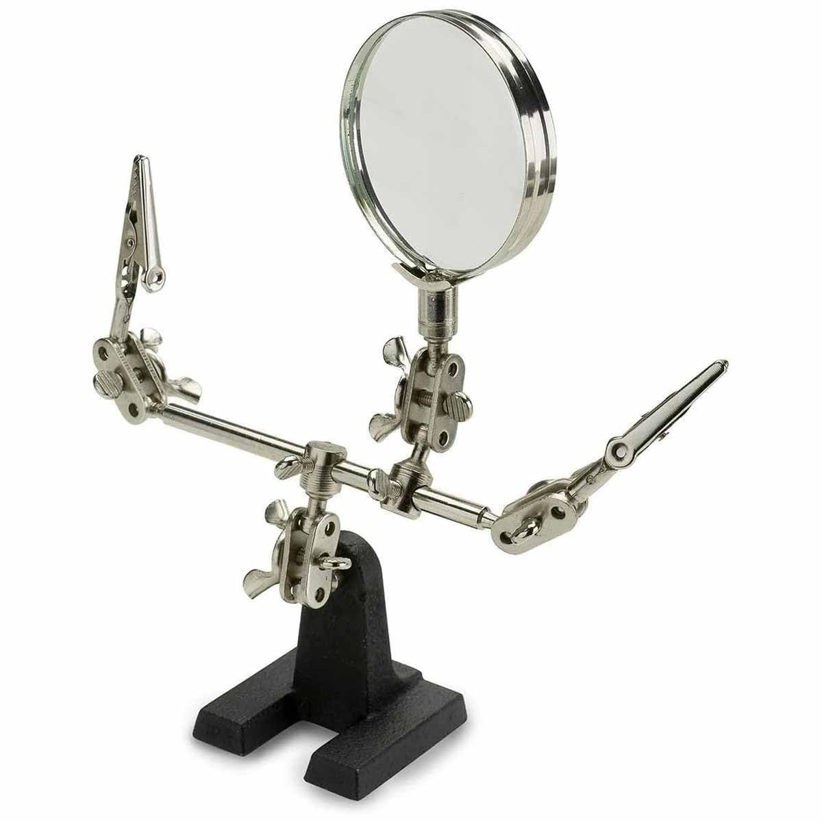 Adjustable Helping Hand with Magnifying Glass, Third Hand Solder Aid, Soldering Wire Station Stand with Dual Alligator Clips and a Heavy Base, Beading & Jewelry Making Tools