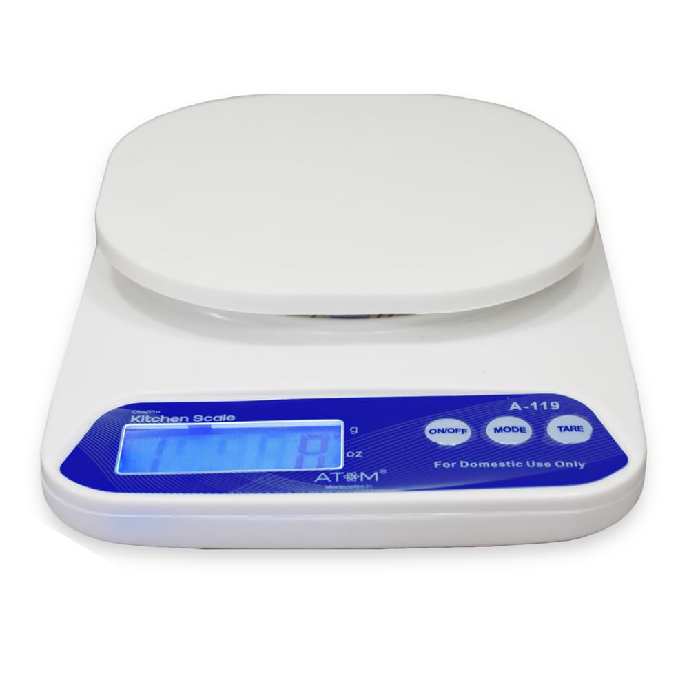 ATOM ALISTON K1 Series Digital Kitchen Weighing Scale 10 kg, Electronic Weight Machine with LCD Display for Baking, Cooking, Food & Diet, SF-400/A121. 6Months Warranty (Colour May Vary)