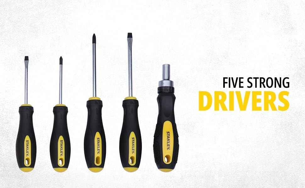 STANLEY STMT81243 110-Piece High Quality Multi-Toolkit containing Pliers, Spanners, Drivers, Sockets, Bits, Wrenches & Ratchets for Home, DIY & Professional Use, 1 Year Warranty, Yellow & Black