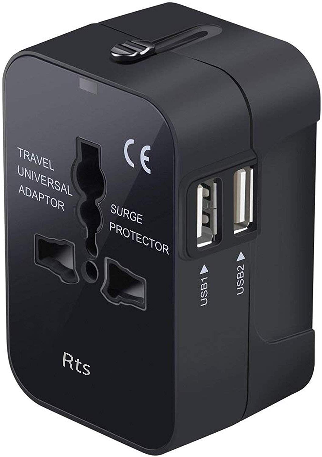 USB Universal Travel Adapter, International All in One Worldwide Travel Adapter and Wall Charger Travel Accessories with Multi Type Power Outlet USB 2.1A, 100-250 Voltage Travel Charger (Black)