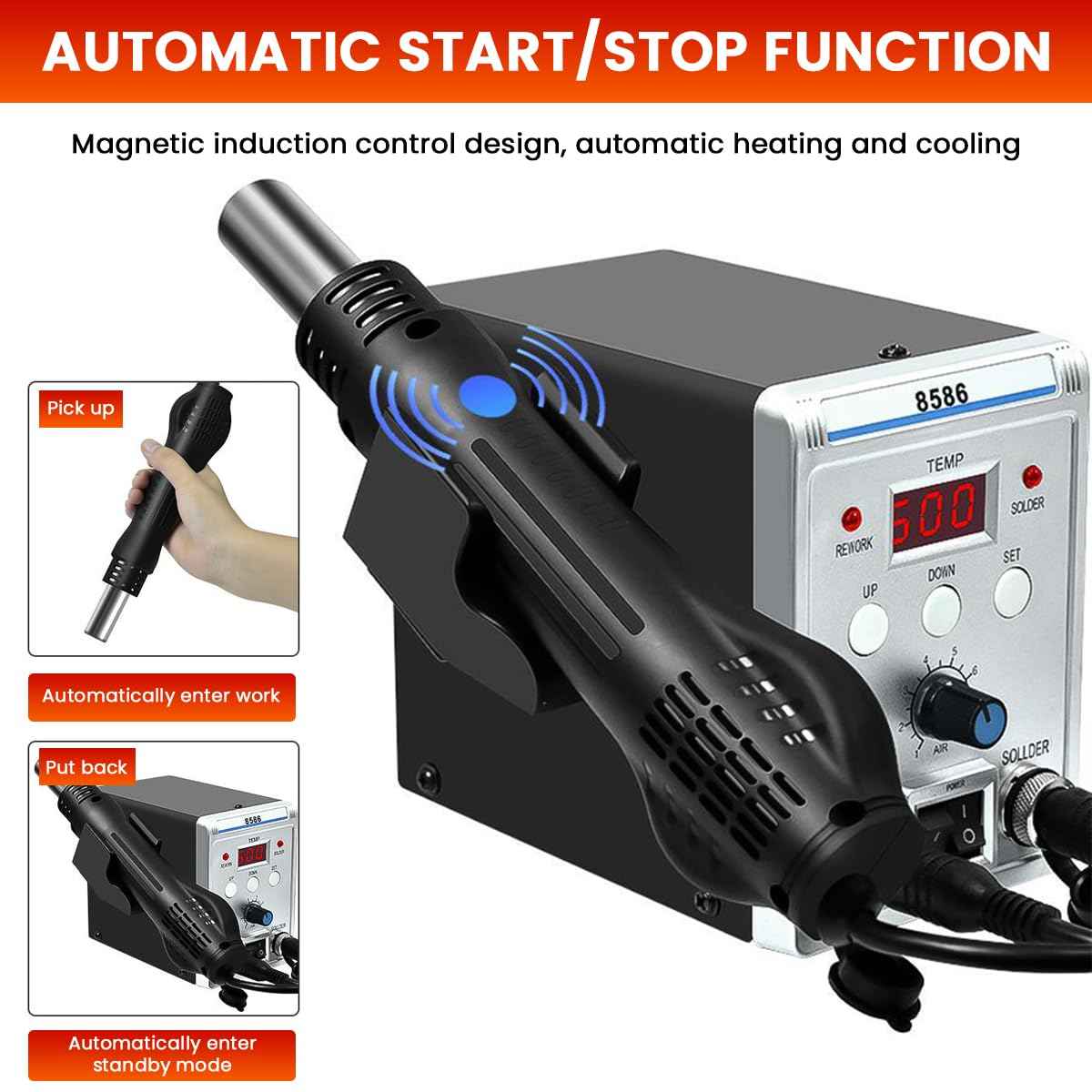 Serplex® 2 in 1 Hot Wind Gun Solder Iron SMD Rework Soldering Station Kit 700W/220V Tabletop Hot Wind Gun Tin Solder Iron Working Station Adjustable Soldering Station with LCD Digital Display