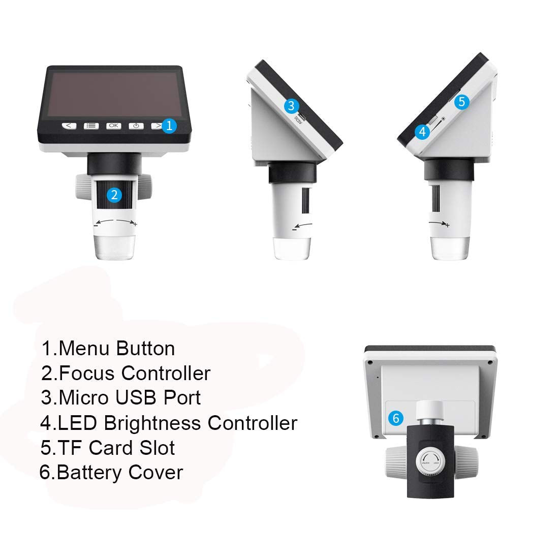 SMILEDRIVE® Digital HD Microscope with 4.3 inches Colour Screen | 50-1000x adjustable Magnification | USB Connection with Laptop, PC | Built-in MicroSD card slot (32GB) | 2000 mAh rechargeable battery