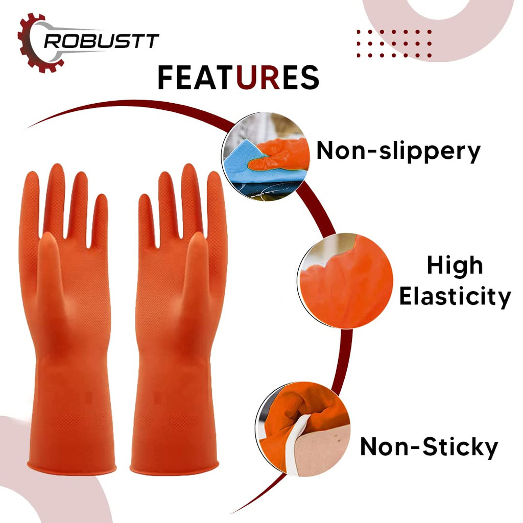 Robustt Heavy Duty Rubber Hand gloves (1 Pair) for Dishwashing, gardening, kitchen cleaning