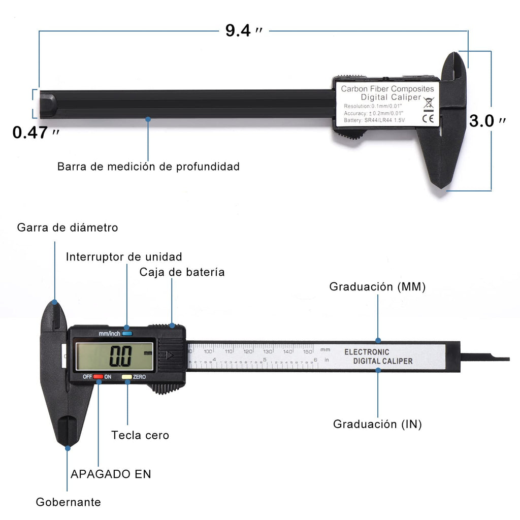 Vinabo Digital Vernier Caliper Classic 150 mm/6 Inches with Large LCD Screen for External, Internal, Depth and Electronic Measuring Tool