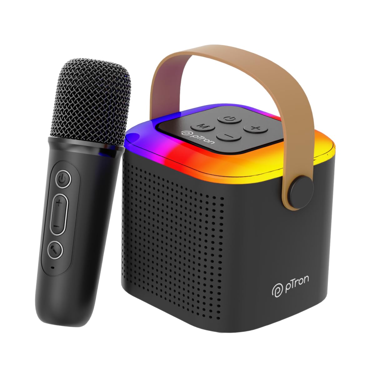 pTron Fusion Tunes 10W Mini Bluetooth Speaker with Wireless Karaoke Mic, 8Hrs Playtime, Vivid RGB Lights, Voice Effects, Multi-Play Modes BT5.1/TF Card & Type-C Charging Port