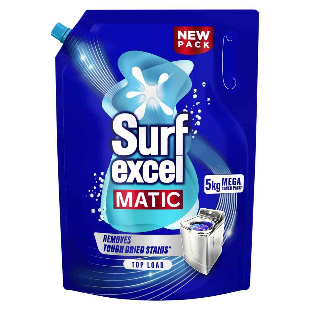 Surf Excel Matic Top Load Liquid Detergent 5Kg Refill Pouch, Specially designed to remove Tough Dried Stains, 1st time in Washing Machine