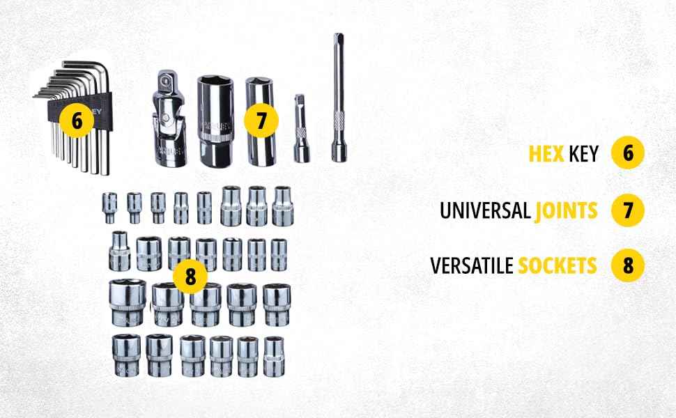 STANLEY STMT81243 110-Piece High Quality Multi-Toolkit containing Pliers, Spanners, Drivers, Sockets, Bits, Wrenches & Ratchets for Home, DIY & Professional Use, 1 Year Warranty, Yellow & Black