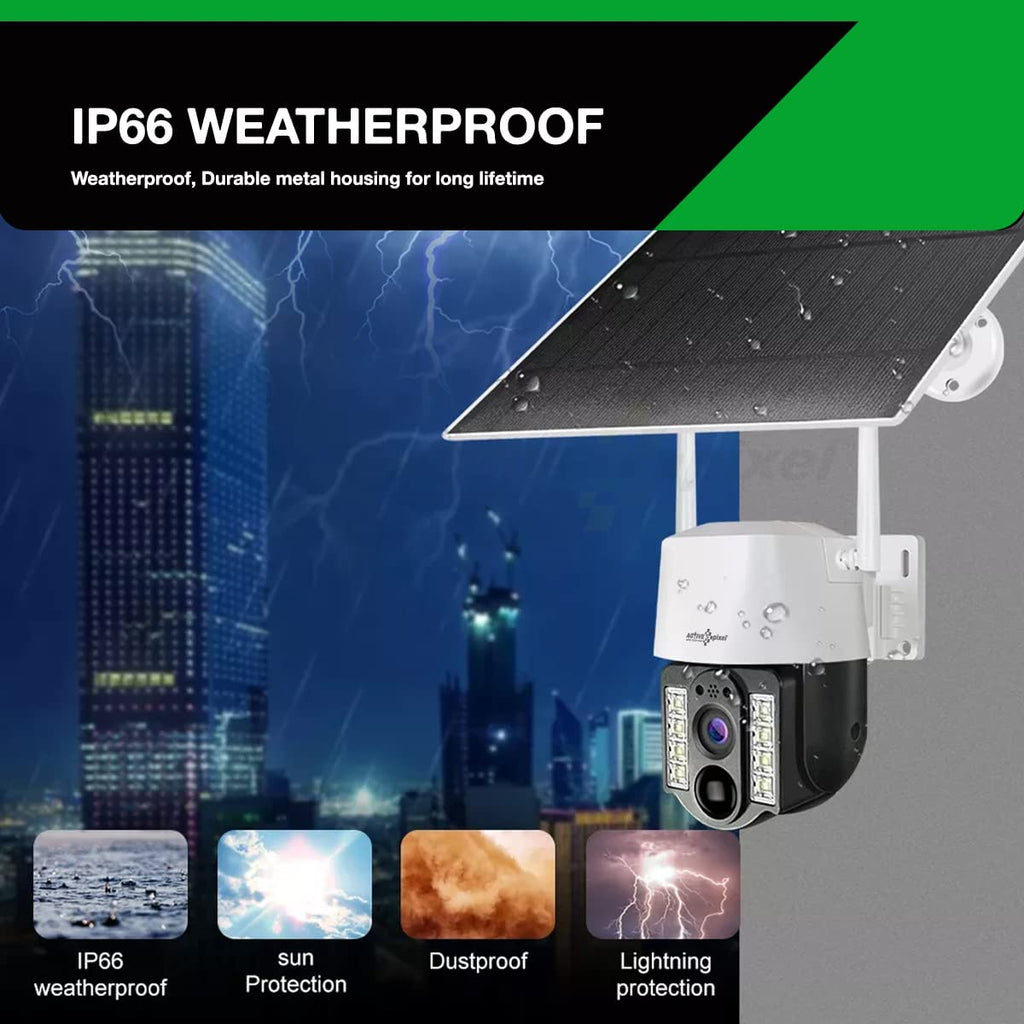 Active Pixel 4G 4mp Solar Battery Powered SIM Card Supported Wireless CCTV Security Camera, IP65 Waterproof, Two-Way Audio, PIR Motion Detection, Pan Tilt.
