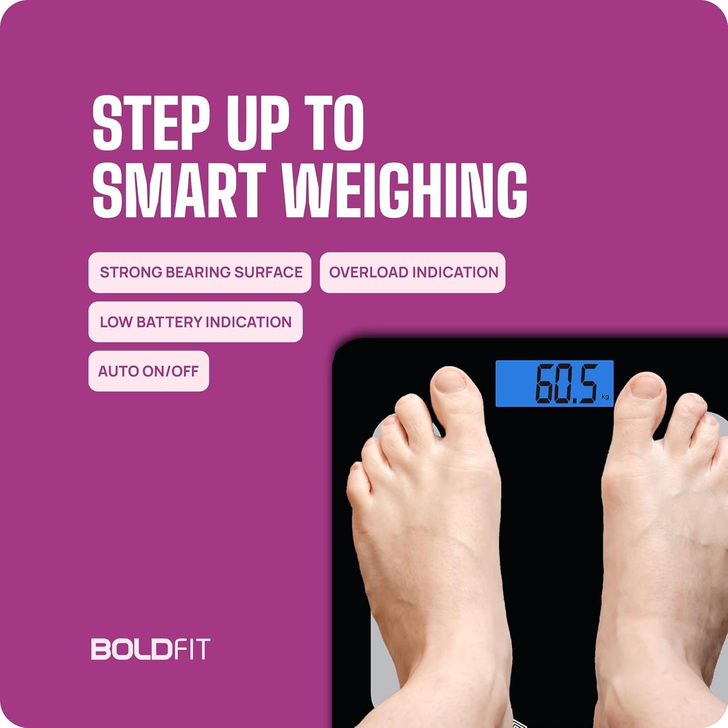 Boldfit Weight Machine for Home Digital Weighing Machine for Human Body with LCD Display Max Weight Capacity 180Kgs (Batteries Not Included) – Bathroom Scale for Home