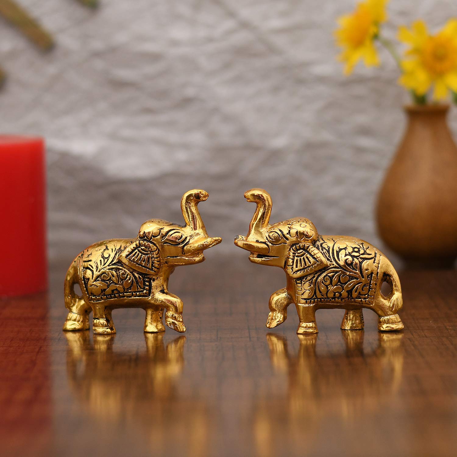Collectible India Elephant Trunk Up Showpiece Decorative Items figurine for Home Decoration - Diwali Decoration Items for Home decor -Diwali Gift Gold Plated Statue Home/Office Table Living Room Decor