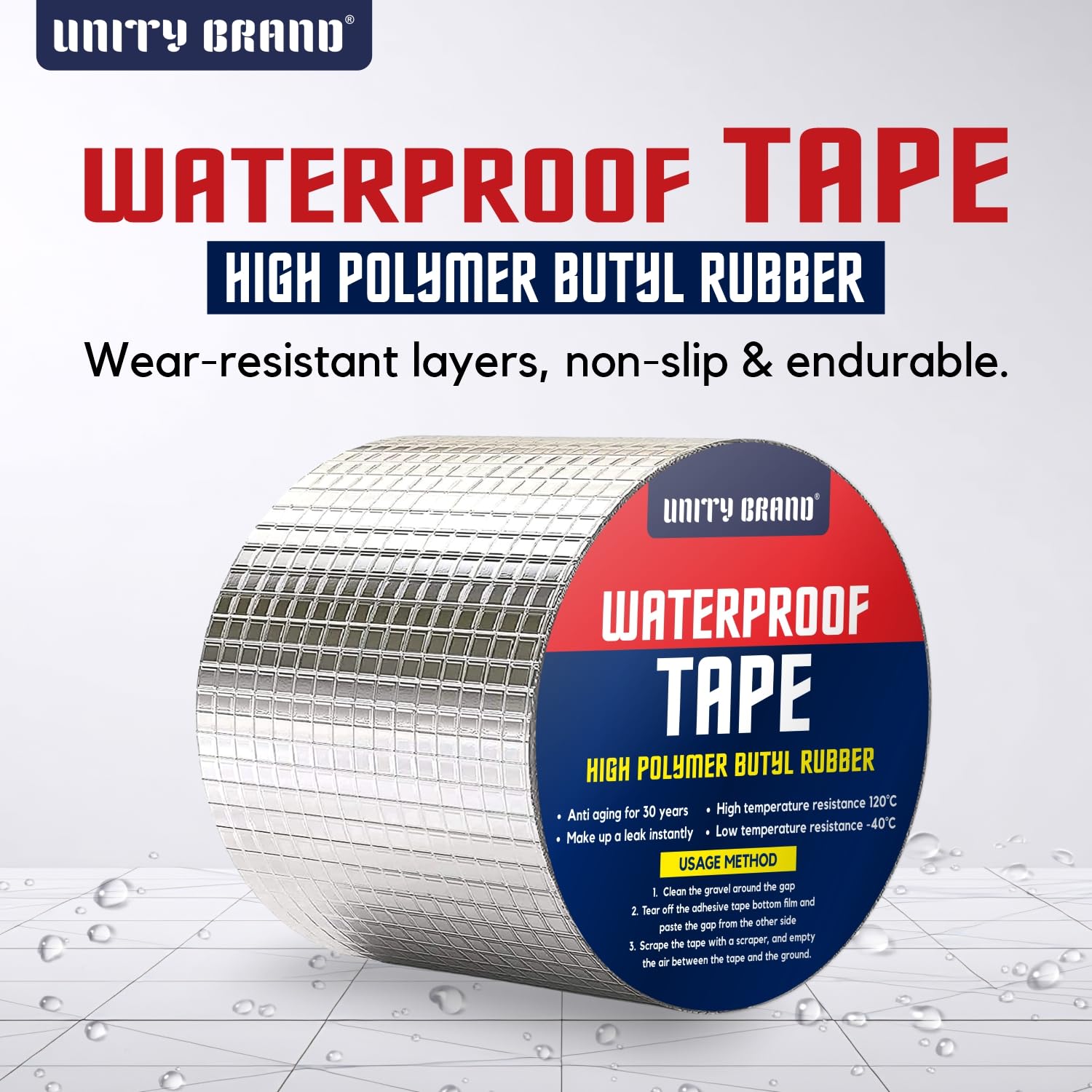 Super Strong Adhesive Waterproof tape Permanent Repair Roof Water Leakage Solution Rubber Foil Suitable for Roof Leak, surface Crack, Window Sill Gap, Boat Sealing, Tank Leak (5CM*5M)