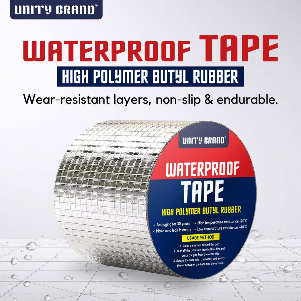 Super Strong Adhesive Waterproof tape Permanent Repair Roof Water Leakage Solution Rubber Foil Suitable for Roof Leak, surface Crack, Window Sill Gap, Boat Sealing, Tank Leak (5CM*5M)