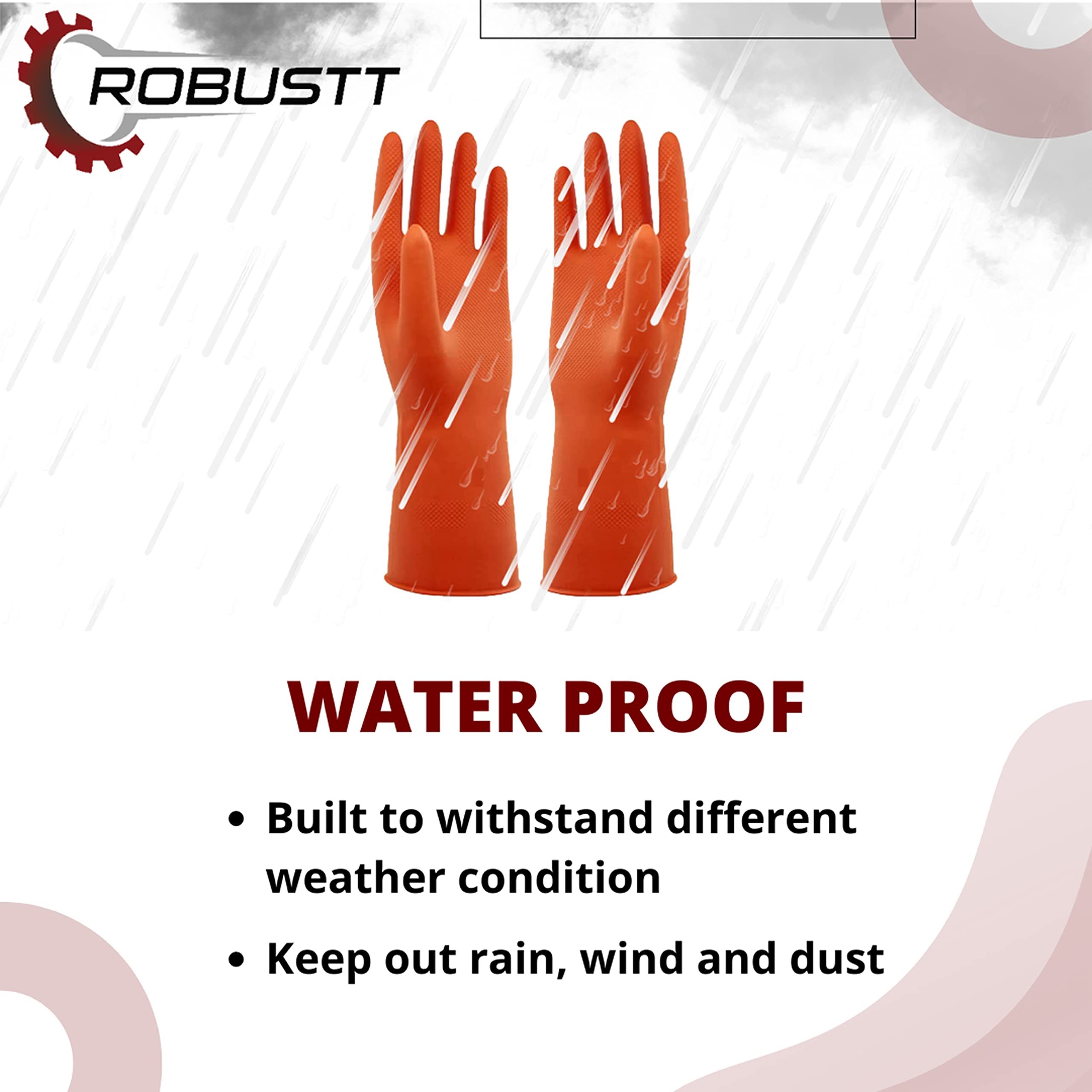 Robustt Heavy Duty Rubber Hand gloves (1 Pair) for Dishwashing, gardening, kitchen cleaning