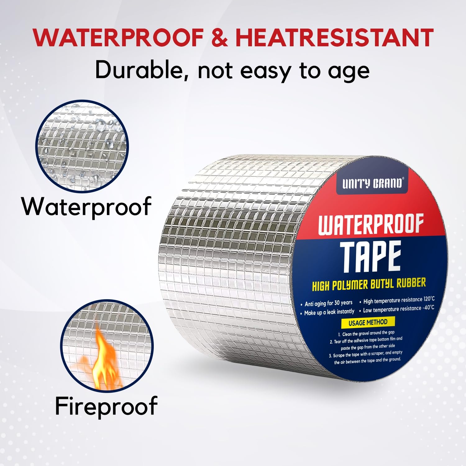 Super Strong Adhesive Waterproof tape Permanent Repair Roof Water Leakage Solution Rubber Foil Suitable for Roof Leak, surface Crack, Window Sill Gap, Boat Sealing, Tank Leak (5CM*5M)
