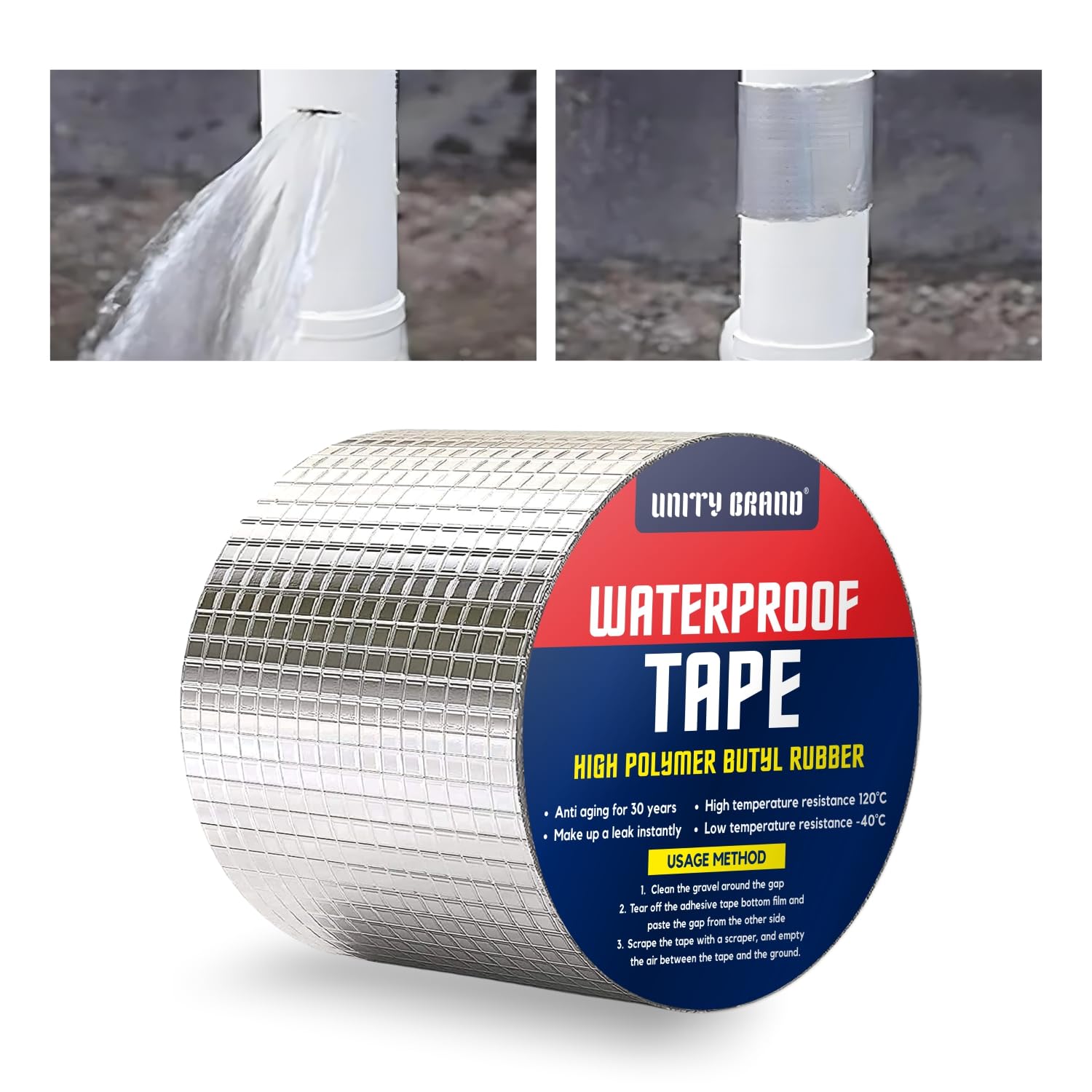 Super Strong Adhesive Waterproof tape Permanent Repair Roof Water Leakage Solution Rubber Foil Suitable for Roof Leak, surface Crack, Window Sill Gap, Boat Sealing, Tank Leak (5CM*5M)