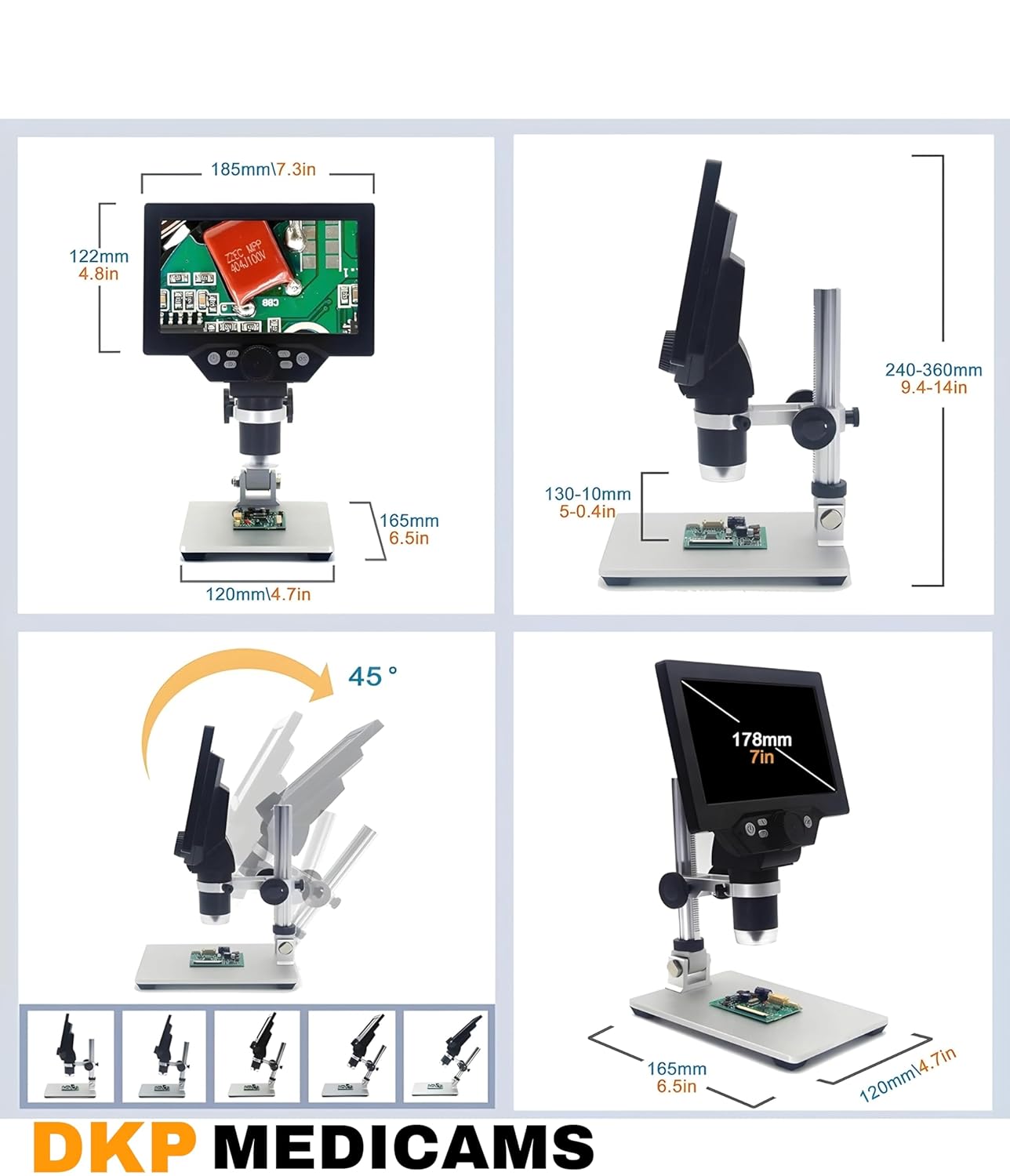 DKP Medicams HD 7 inch G1200 Digital Microscope, 1200 Times Microscope, 12MP Camera Video Recorder with HD Screen Identification Mobile Phone Repair