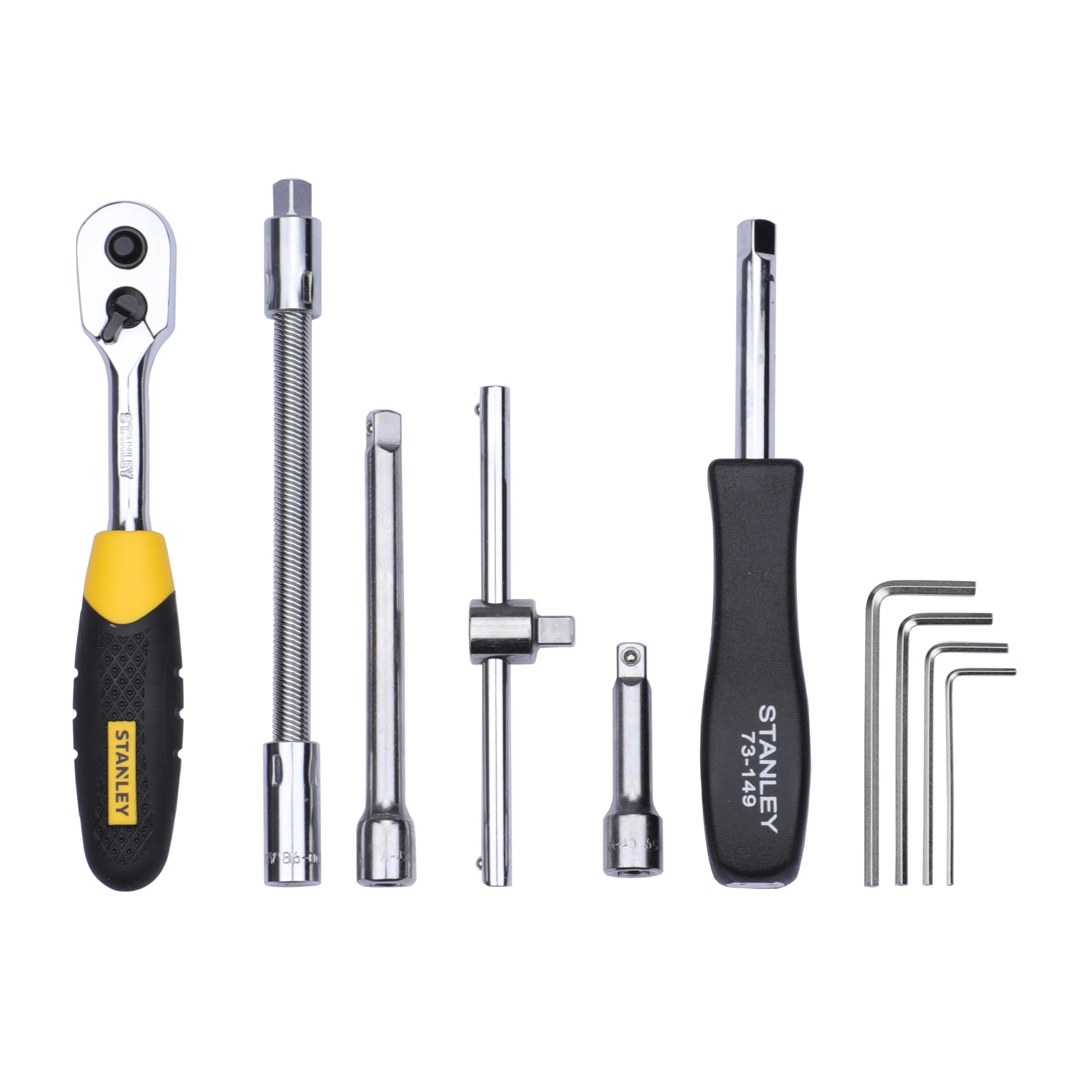 STANLEY STMT81243 110-Piece High Quality Multi-Toolkit containing Pliers, Spanners, Drivers, Sockets, Bits, Wrenches & Ratchets for Home, DIY & Professional Use, 1 Year Warranty, Yellow & Black