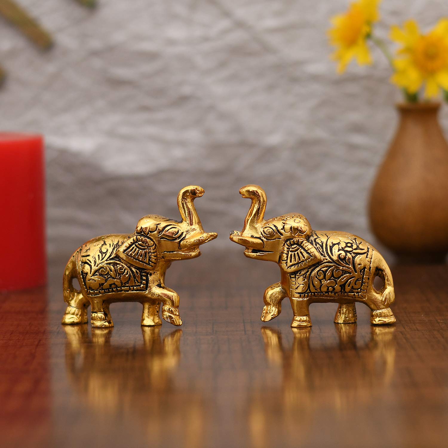 Collectible India Elephant Trunk Up Showpiece Decorative Items figurine for Home Decoration - Diwali Decoration Items for Home decor -Diwali Gift Gold Plated Statue Home/Office Table Living Room Decor