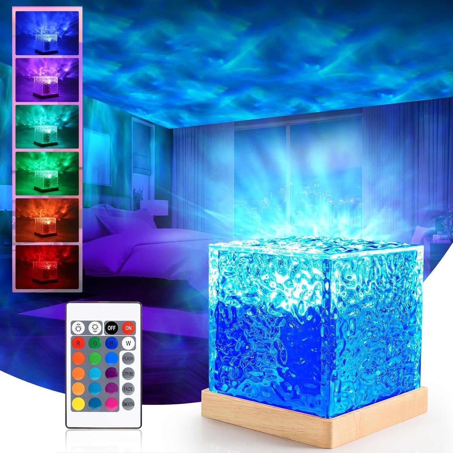 Romantic Ocean Wave Night Light Projector Lamp – 3D Water Wave LED Projection Lamp with Remote Control for Bedroom, Romantic Decor, Valentine Day Gift, Love Gift for Her, Couple Gift