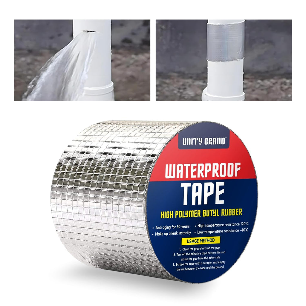 Super Strong Adhesive Waterproof tape Permanent Repair Roof Water Leakage Solution Rubber Foil Suitable for Roof Leak, surface Crack, Window Sill Gap, Boat Sealing, Tank Leak (5CM*5M)