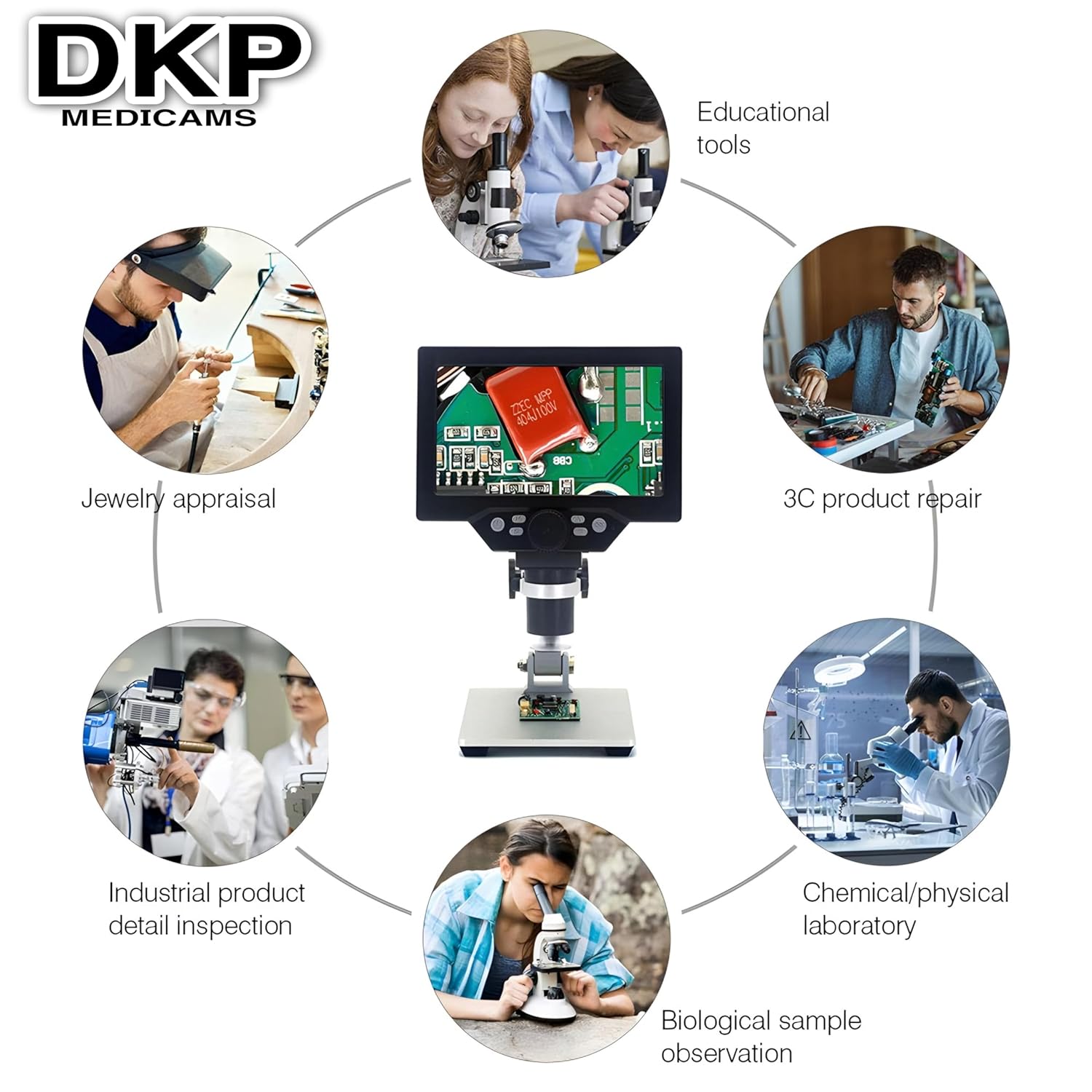 DKP Medicams HD 7 inch G1200 Digital Microscope, 1200 Times Microscope, 12MP Camera Video Recorder with HD Screen Identification Mobile Phone Repair