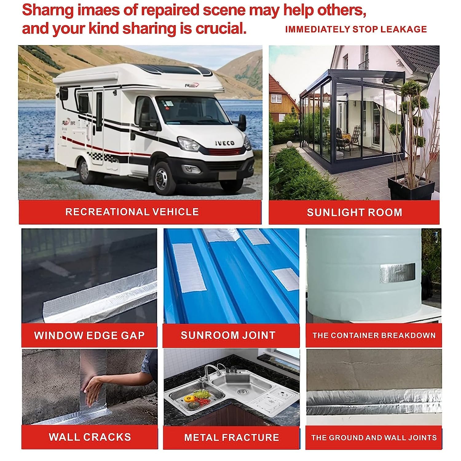 Super Strong Adhesive Waterproof tape Permanent Repair Roof Water Leakage Solution Rubber Foil Suitable for Roof Leak, surface Crack, Window Sill Gap, Boat Sealing, Tank Leak (5CM*5M)