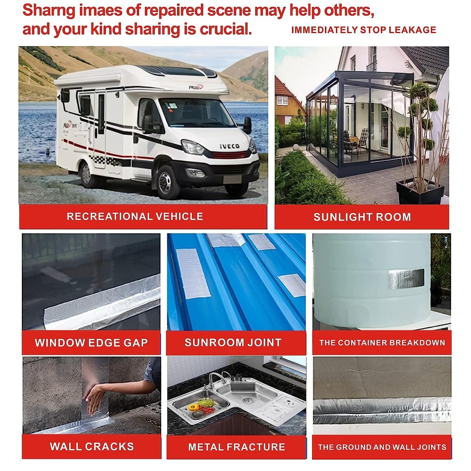 Super Strong Adhesive Waterproof tape Permanent Repair Roof Water Leakage Solution Rubber Foil Suitable for Roof Leak, surface Crack, Window Sill Gap, Boat Sealing, Tank Leak (5CM*5M)