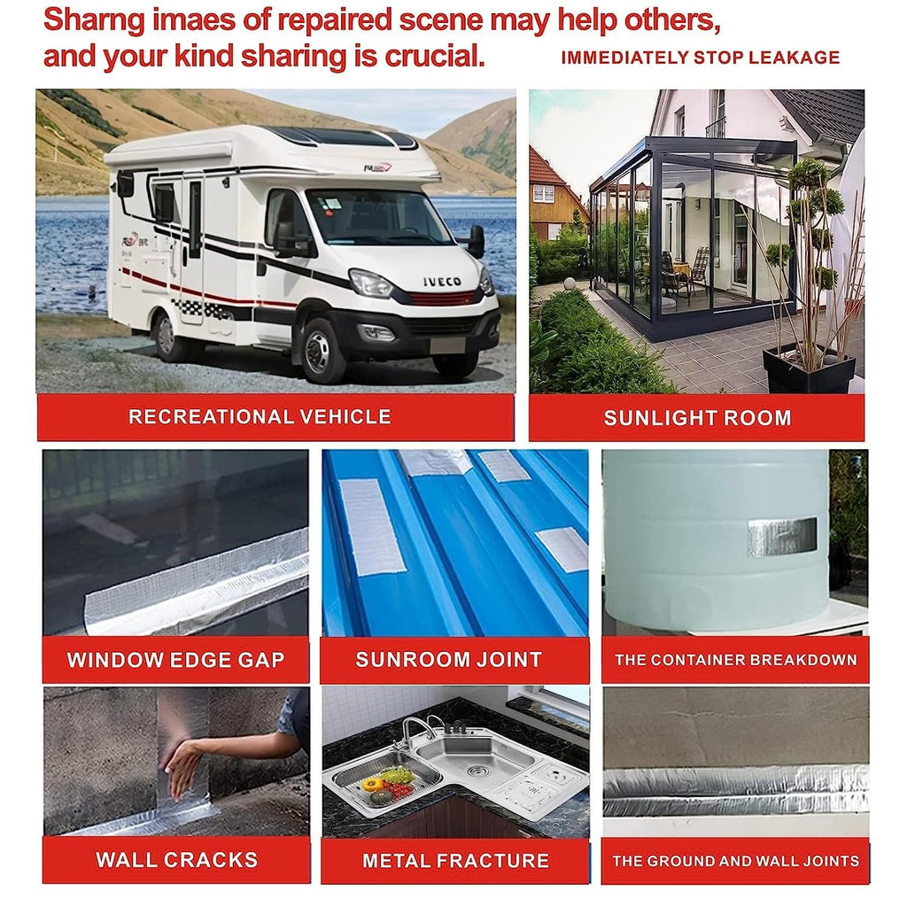 Super Strong Adhesive Waterproof tape Permanent Repair Roof Water Leakage Solution Rubber Foil Suitable for Roof Leak, surface Crack, Window Sill Gap, Boat Sealing, Tank Leak (5CM*5M)