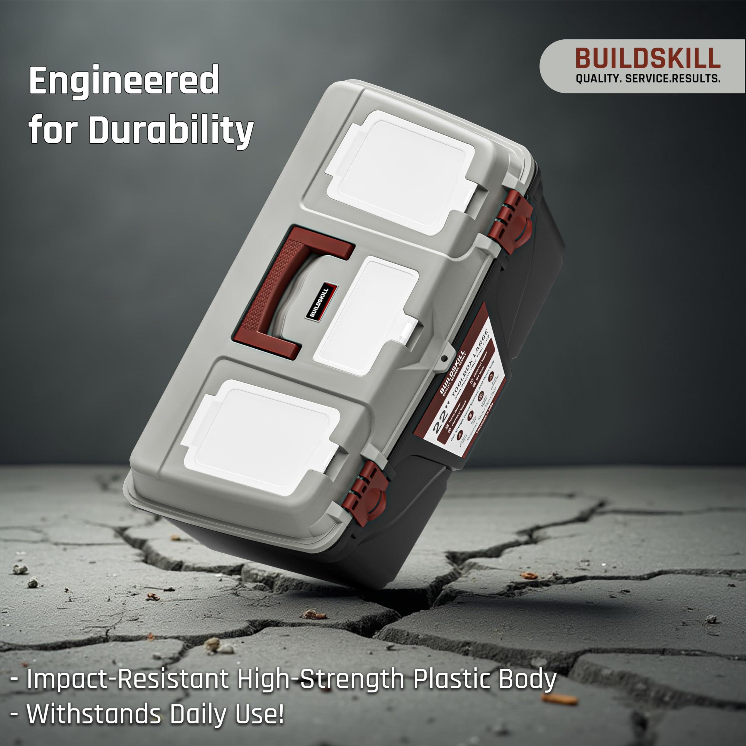 BUILDSKILL 16" Medium Tool Box for Home | Convenient Top Lids & Removable Tool Tray | Secure Latch Lock | Key Hole | Heavy Duty Impact Resistant Body | Ideal Repair Toolbox for DIY & Professional Use