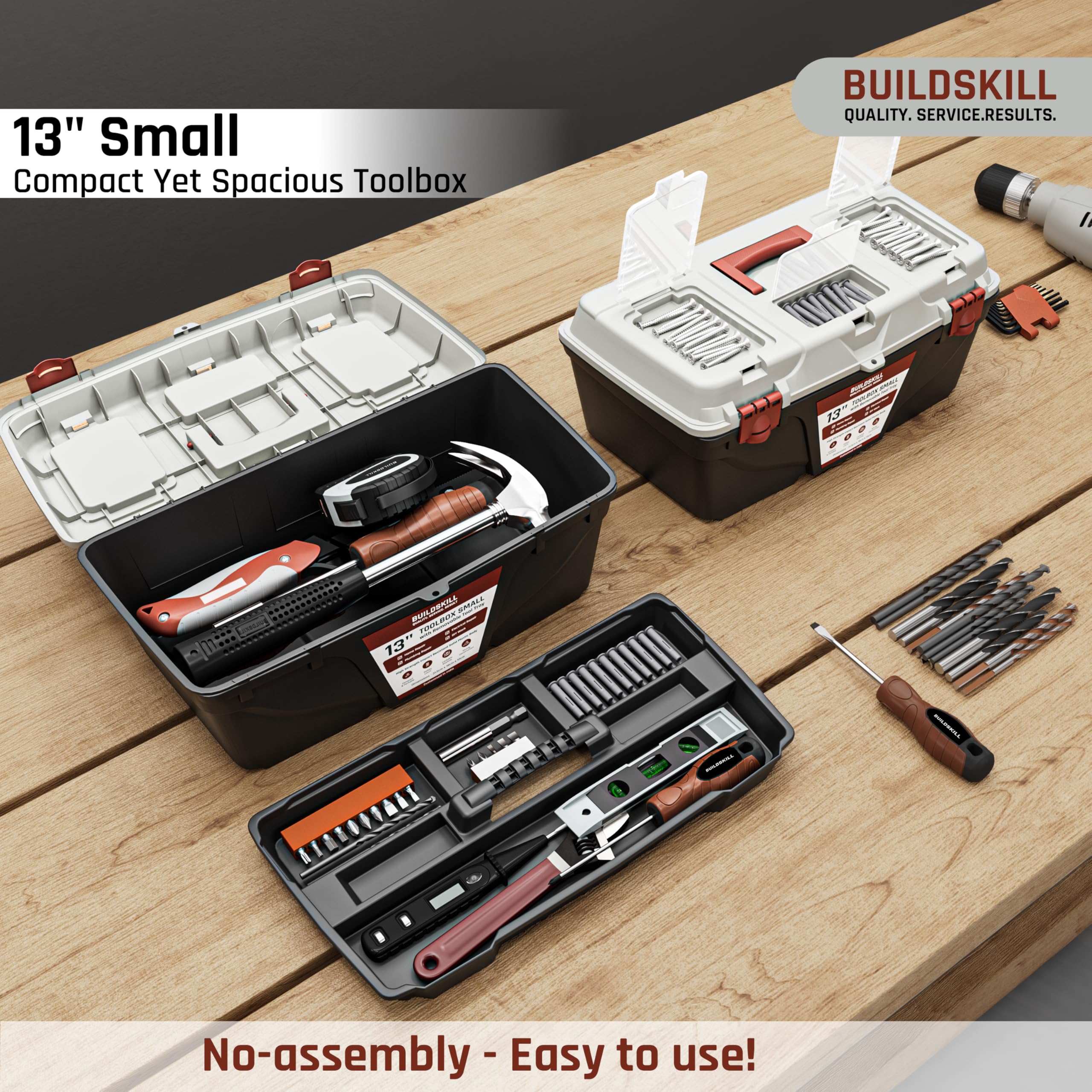 BUILDSKILL 16" Medium Tool Box for Home | Convenient Top Lids & Removable Tool Tray | Secure Latch Lock | Key Hole | Heavy Duty Impact Resistant Body | Ideal Repair Toolbox for DIY & Professional Use