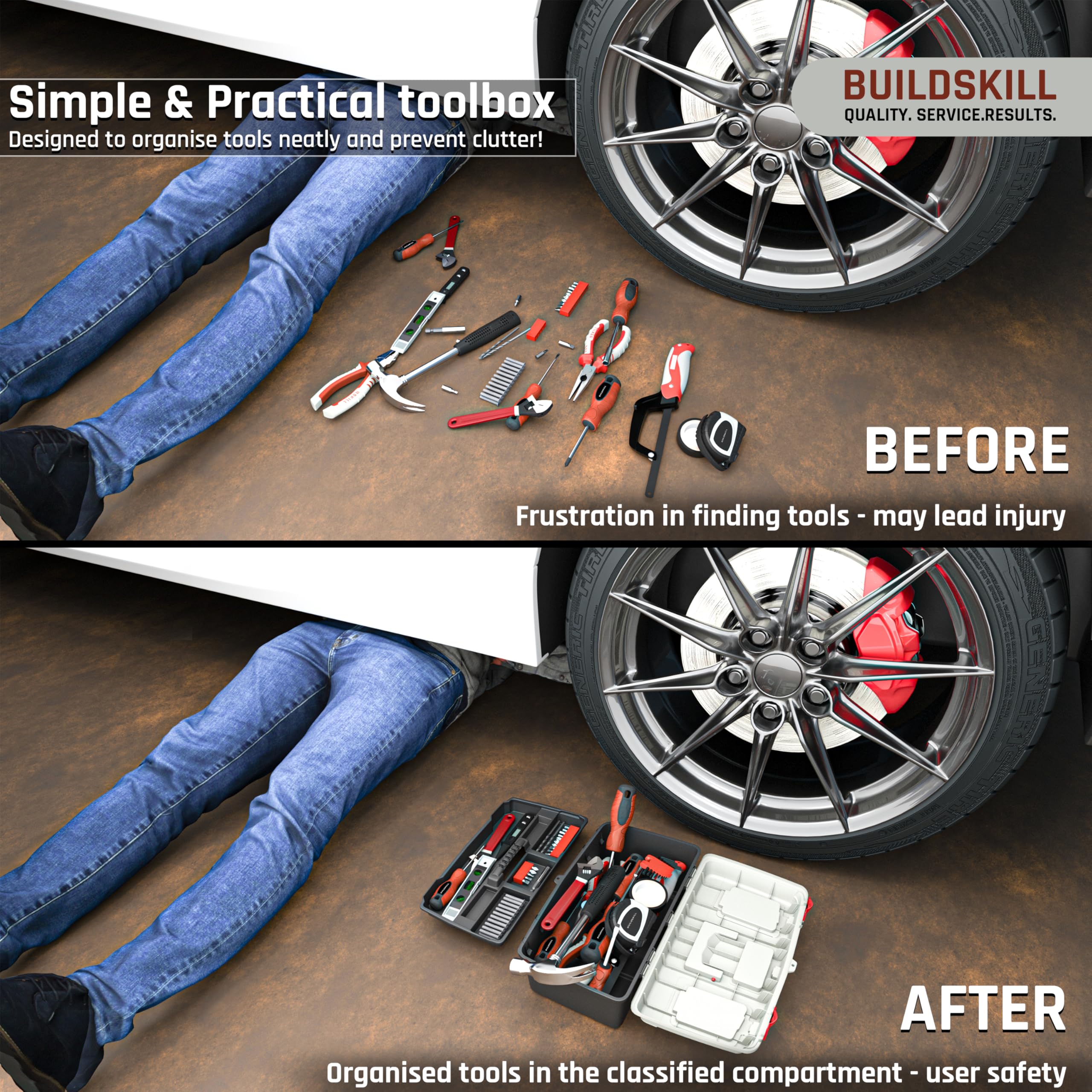 BUILDSKILL 16" Medium Tool Box for Home | Convenient Top Lids & Removable Tool Tray | Secure Latch Lock | Key Hole | Heavy Duty Impact Resistant Body | Ideal Repair Toolbox for DIY & Professional Use