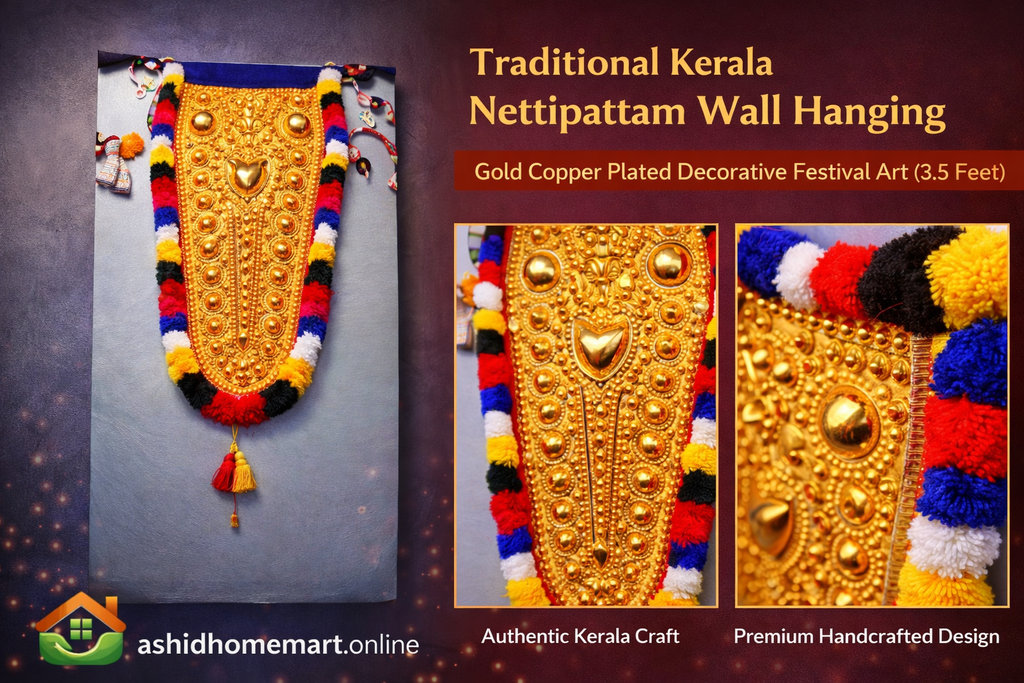Traditional Kerala Nettipattam – Gold Copper Plated Wall Hanging (3.5 Feet)