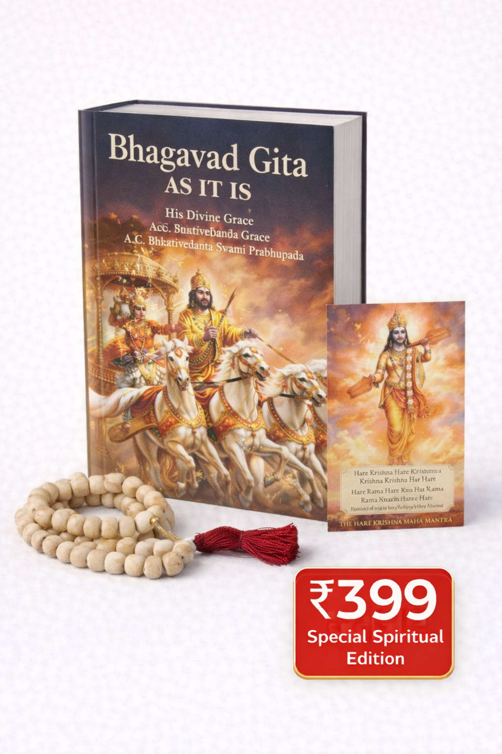Bhagavad Gita As It Is – English Hardcover (With Mantra Meditation Beads & Card) by His Divine Grace A.C. Bhaktivedanta Swami Prabhupada