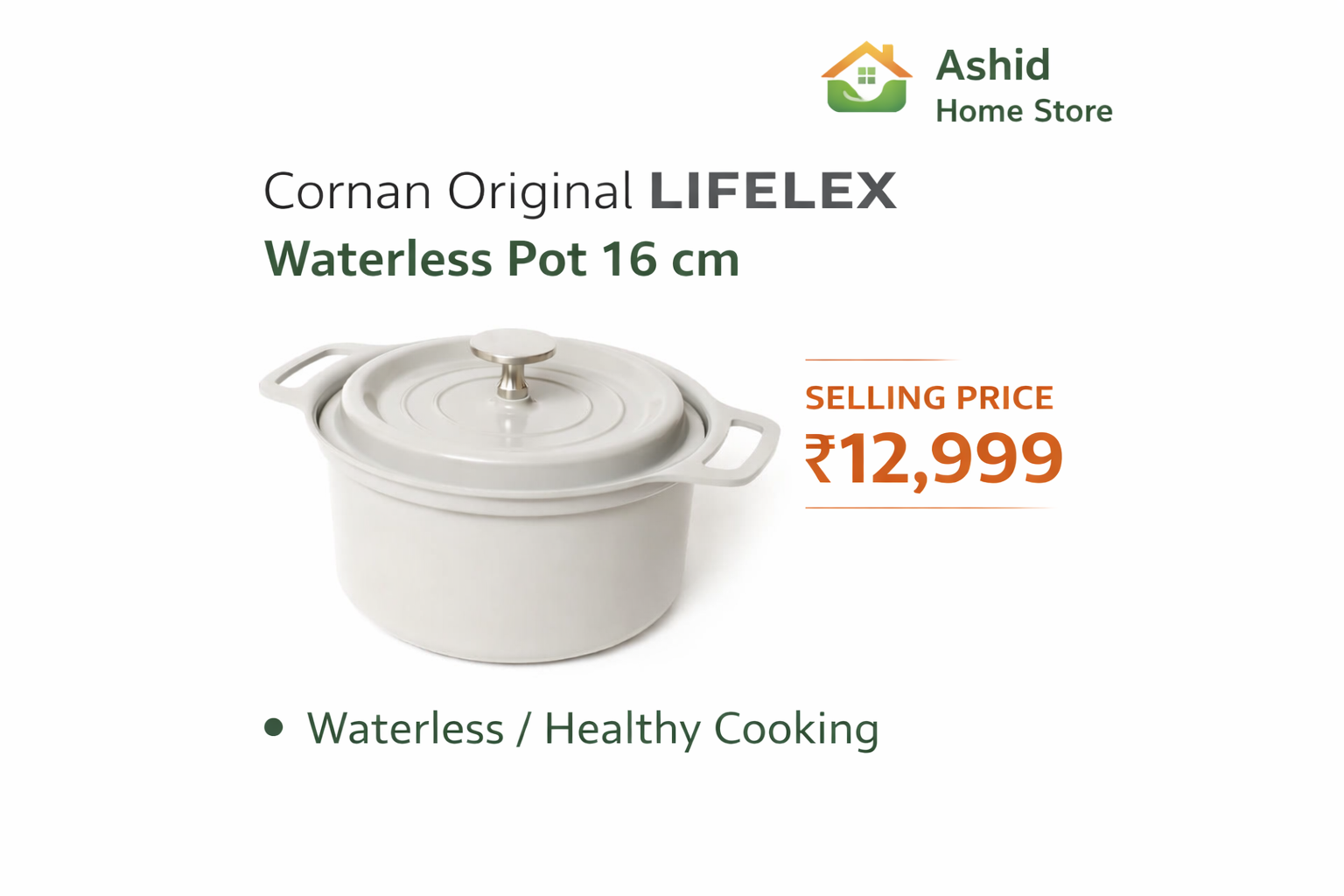 Cornan Original LIFELEX Waterless Cooking Pot – 16 cm | Premium Healthy Cookware | Oil-Free & Nutrient-Preserving