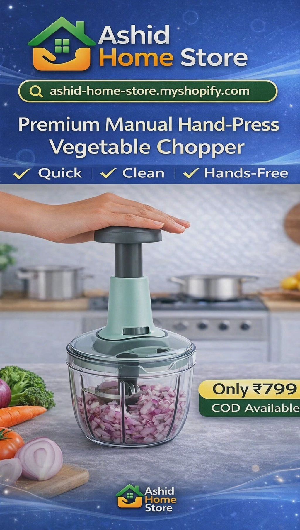 Premium Manual Hand-Press Vegetable Chopper – 650 ml