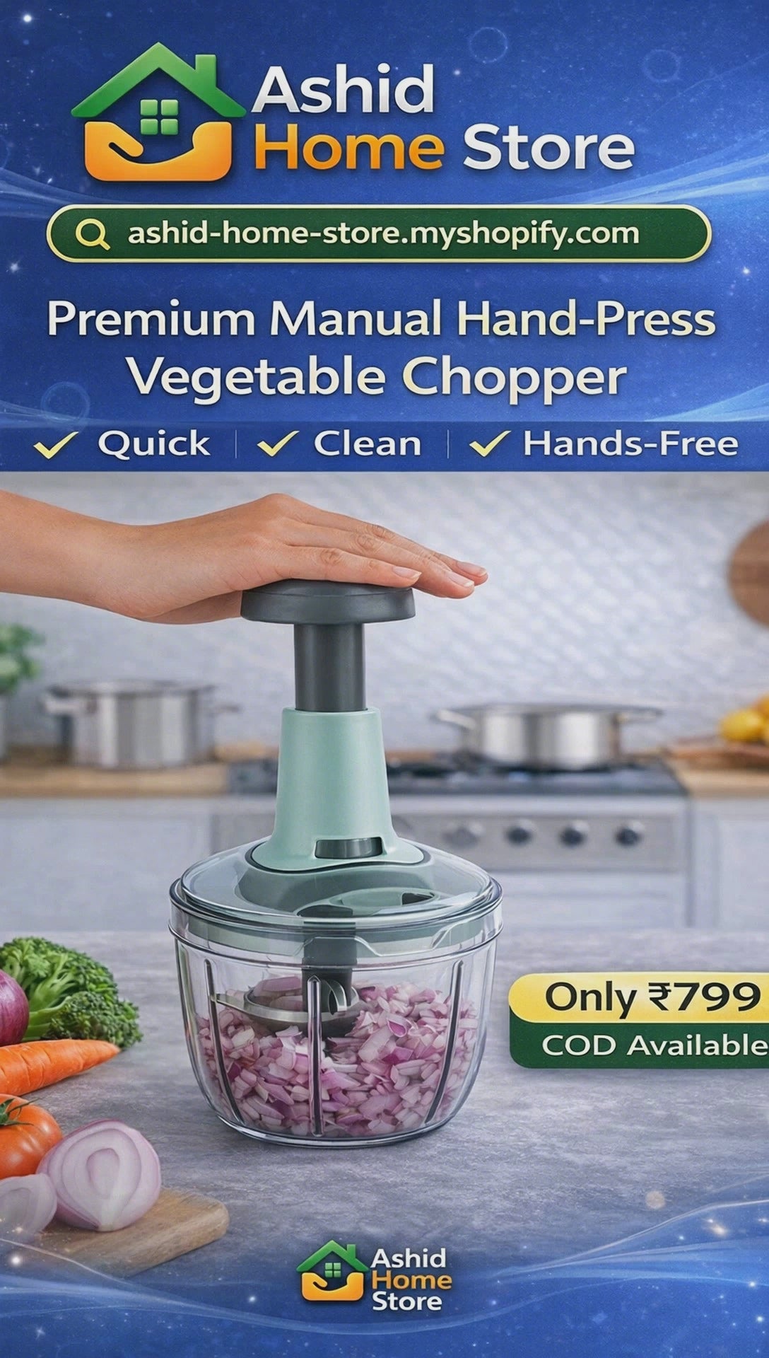 Premium Manual Hand-Press Vegetable Chopper – 650 ml