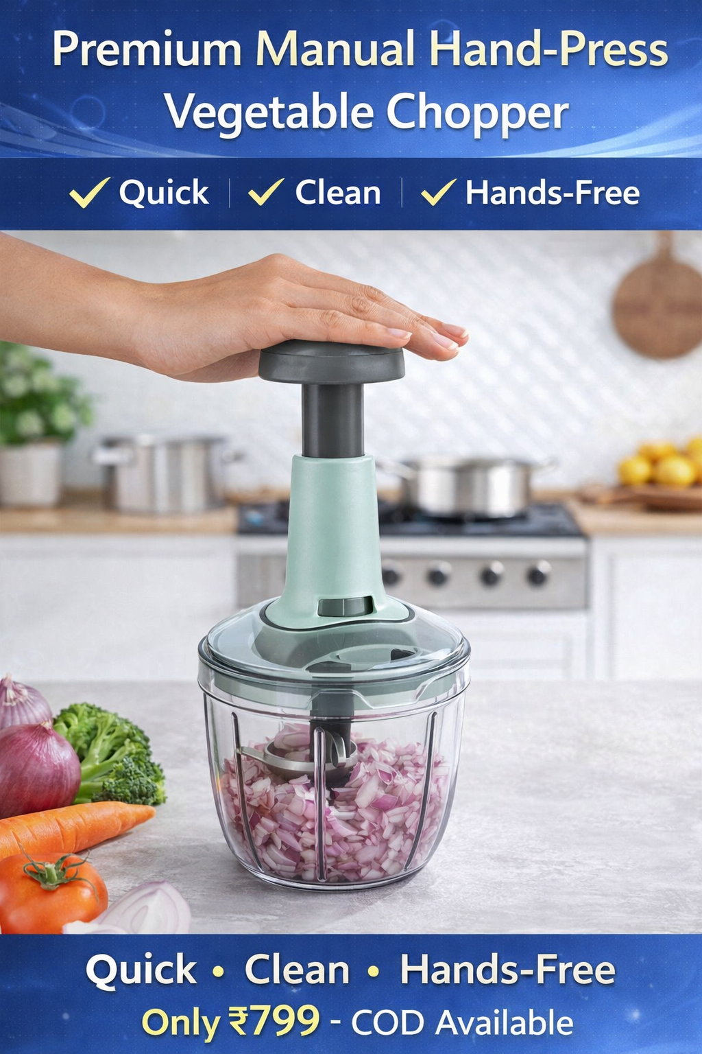 Premium Manual Hand-Press Vegetable Chopper – 650 ml