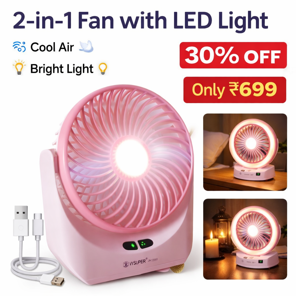 Multifunctional Fan with LED Light | 2-in-1 Cooling & Lighting Solution