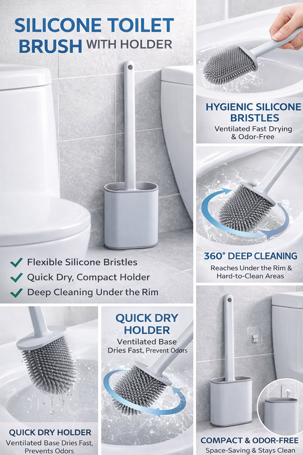 Hygienic Toilet Brush with Holder Stand — Easy Bathroom Cleaning