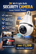 2K Wi-Fi Light Bulb Security Camera (Indoor & Sheltered Outdoor)
Smart • Wireless • Easy Installation