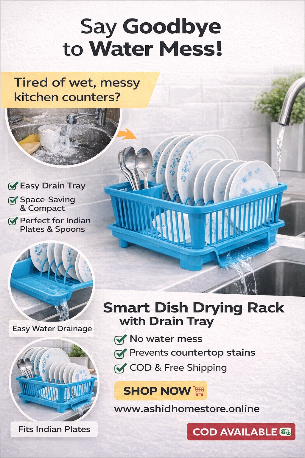 Dish Drying Rack with Drain Tray | Space-Saving Kitchen Organizer