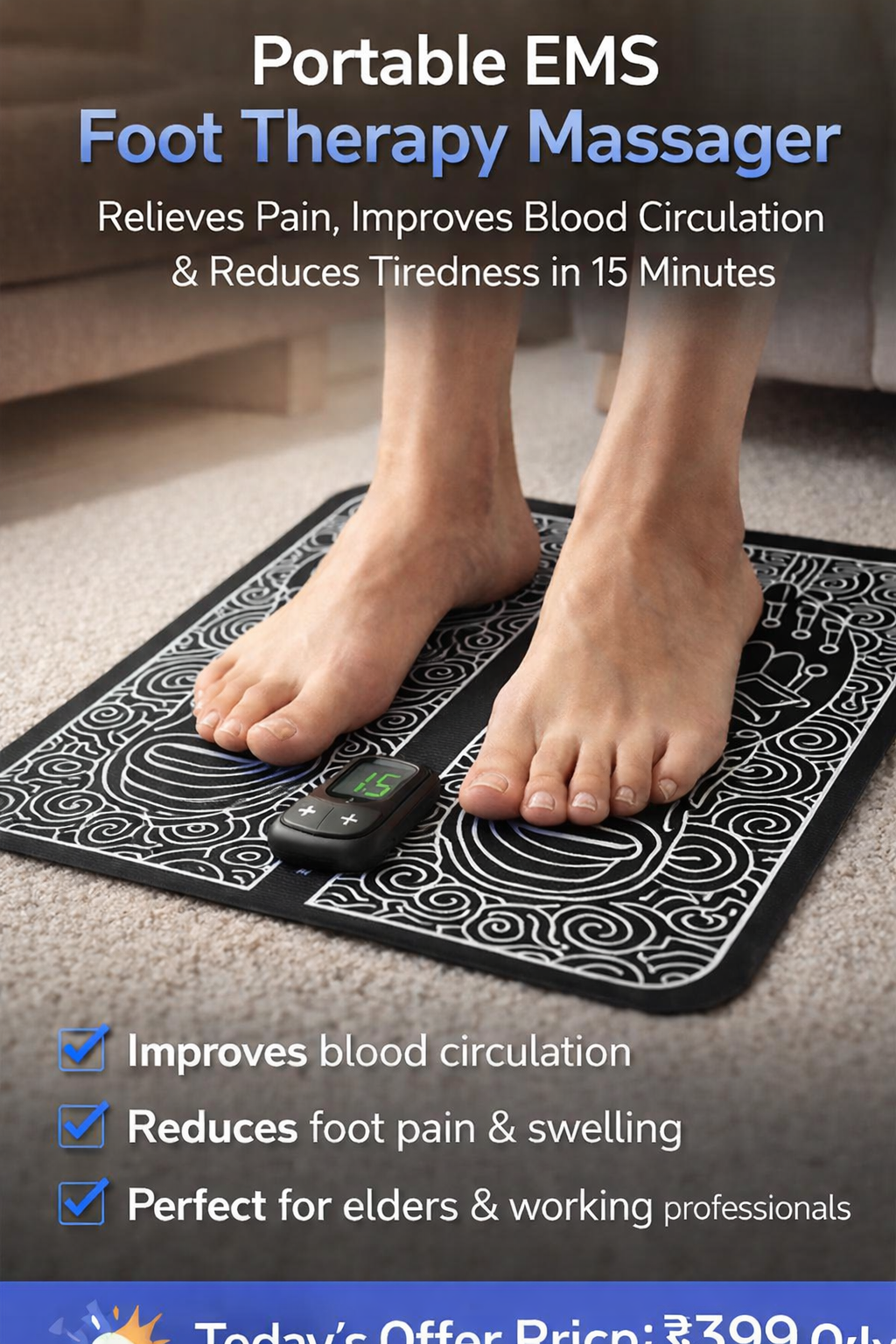 Portable EMS Foot Therapy Massager – Relieves Pain, Improves Blood Circulation & Reduces Tiredness in 15 Minutes