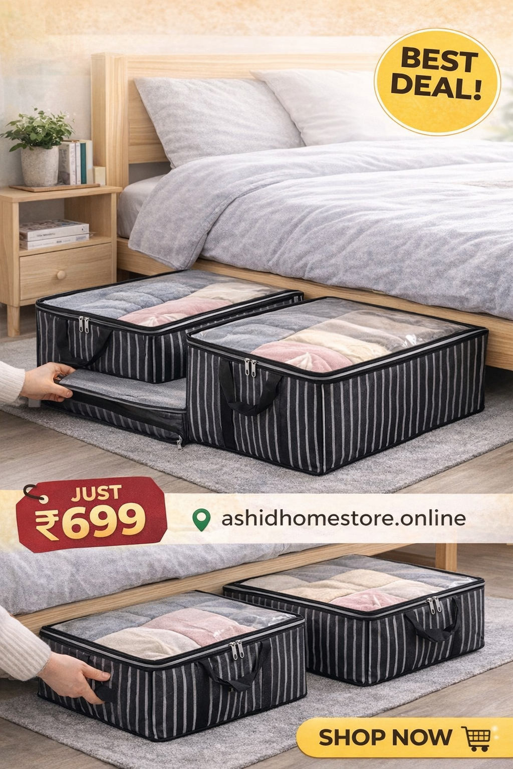 Under-Bed Storage Organizer Bags (Pack of 2) | Space-Saving Clothes Storage