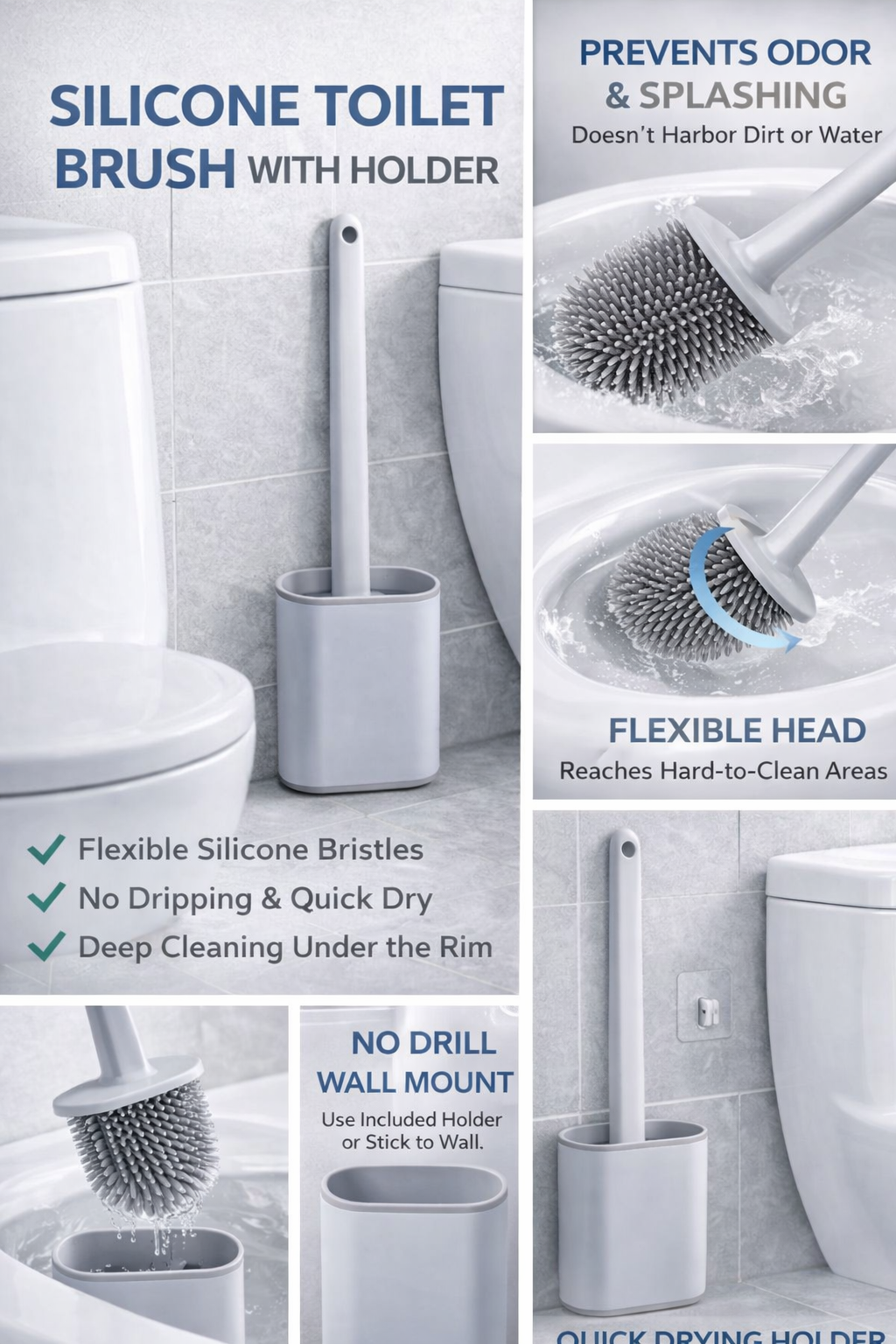 Hygienic Toilet Brush with Holder Stand — Easy Bathroom Cleaning