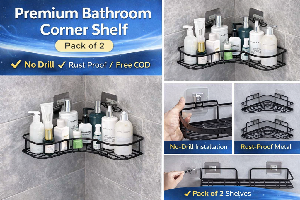 Premium Bathroom Corner Shelf (Pack of 2) – No-Drill, Rust-Proof