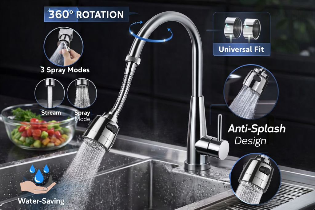 Premium Flexible Kitchen Faucet Extender | 360° Rotating Water-Saving Tap (Stainless Steel)