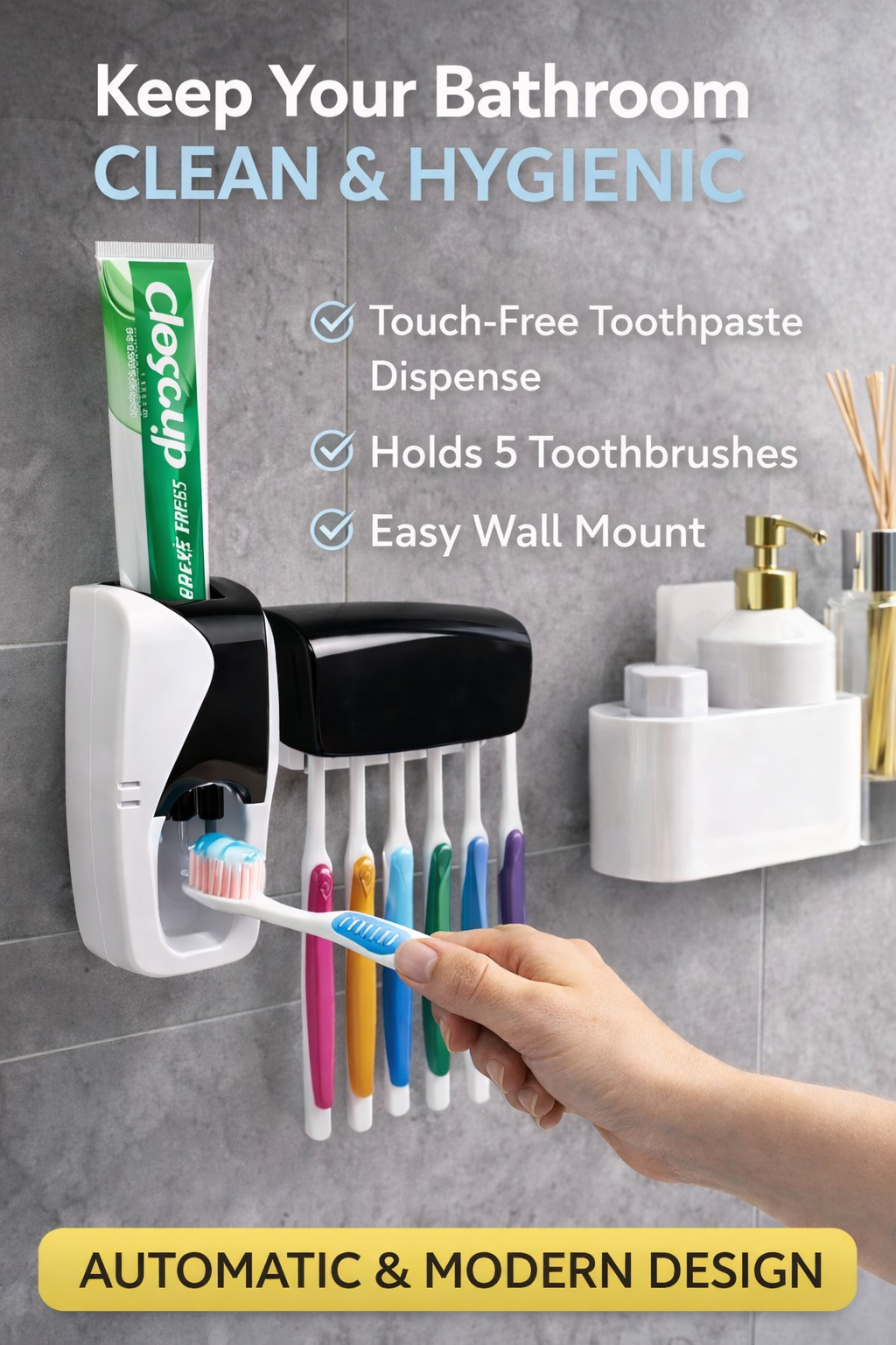 Premium Automatic Toothpaste Dispenser & 5-Toothbrush Holder