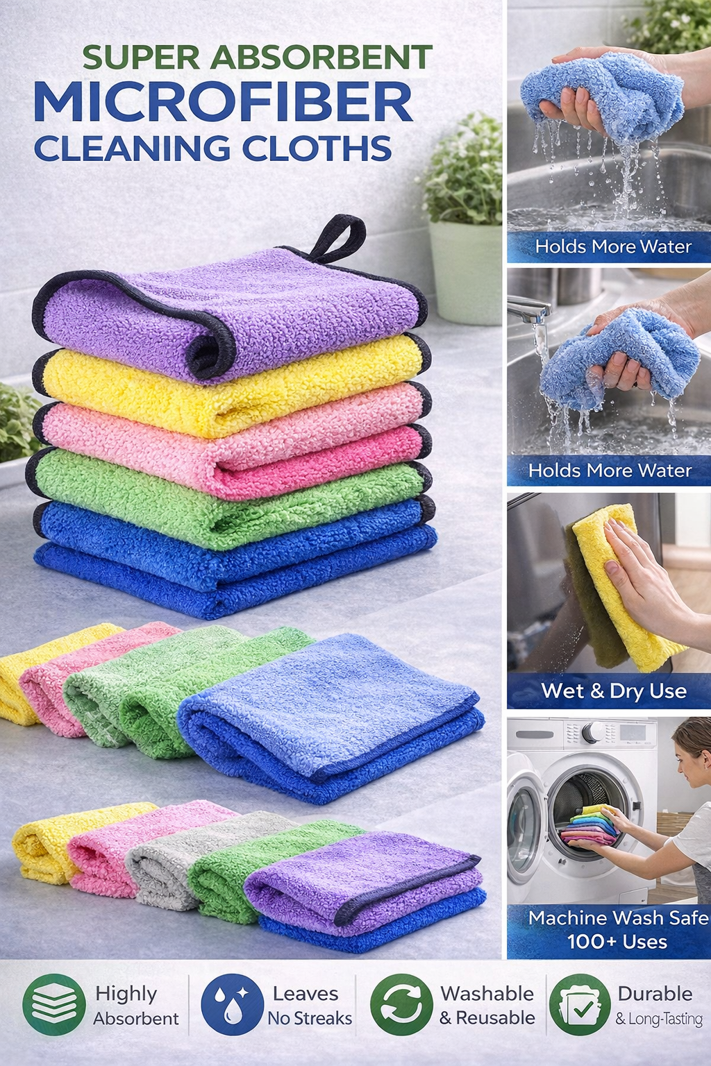 Premium Microfiber Cleaning Cloth – Pack of 5 (Multi-Purpose Use)