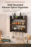 Wall Mounted Wooden Spice Rack with Hooks | Kitchen Storage & Organizer Shelf